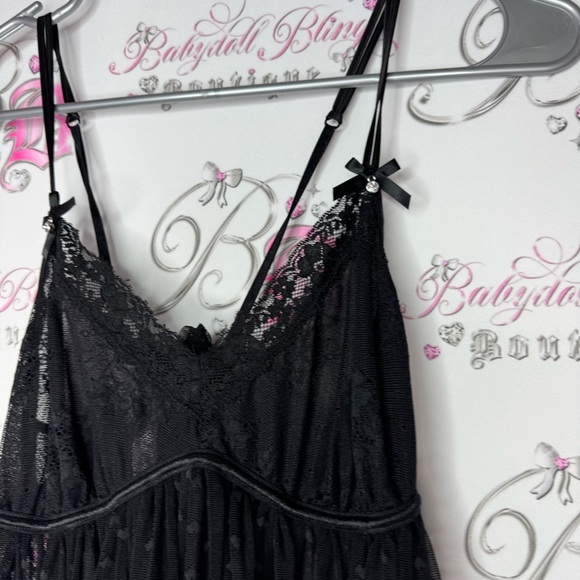 La vie en rose babydoll dress hearts black ribbon tie up bows diamond crystals - Picture 3 of 8